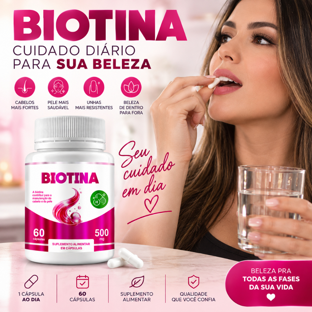 Biotina Premium Cabelos, Pele e Unhas Genature 60 Cápsulas