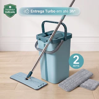 Flat Mop Rodo Mágico Esfregão Com Balde Lava e Seca + 2 Refis Microfibra 360° - Envio Imed