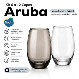 Jogo 6/12 Copos Nadir Aruba 465ml Vidro Fumê Ou Transparente Resistente Água Suco Drinks O