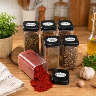 kit 6 Potes porta Temperos Condimentos Sal Parrilha 180ml Tampa Dupla Reforçada com Etique