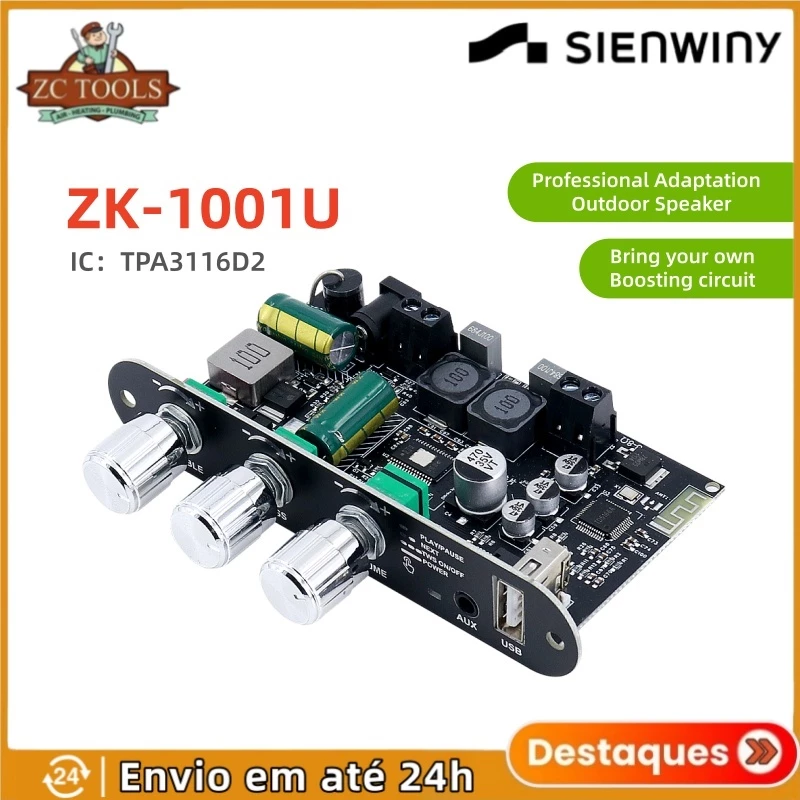 SIENWINY ZK-1001U amplificador automotivo modificado amplificador automotivo mono com Bluetooth 5.3 100W
