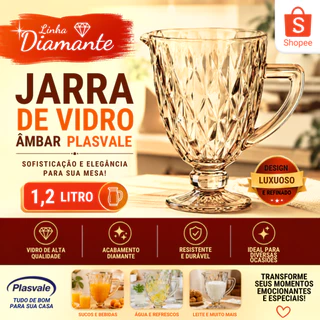 Jarra de Vidro Linha Diamante Âmbar Plasvale 1,2li