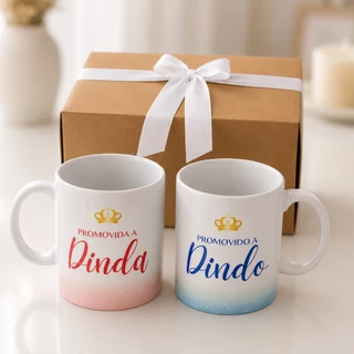 caixa convite padrinhos batismo com caneca porcelana / promovida dinda dindo madrinha cons