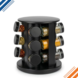 Porta Temperos Giratório Profissional 9 Potes de Vidro com Tampa Dosadora Condimentos
