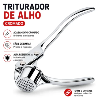 Espremedor de Alho Inox Premium Prensa Manual Triturador Resistente Cozinha