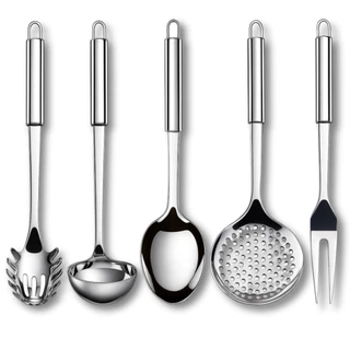 Utensílios de Cozinha em Aço Inox Colher De Arroz Concha Escumadeira Pegador de Massa e Ga