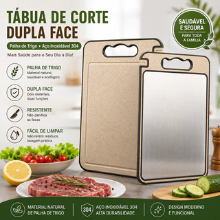 Tábua de Corte Dupla Face Premium de Titânio - Aço Inox de Grau Antibacteriana À Prova De