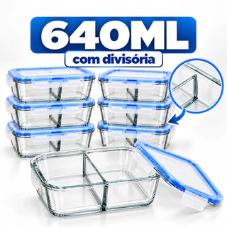 Pote Hermético 640ml de Marmita de Vidro Borossilicato com Divisória Air Fryer Forno Micro