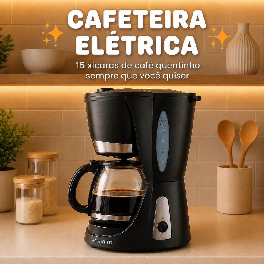 Cafeteira Elétrica Preta Maquina de Café Jarro de Vidro Cafeteira 15 Xícaras Cafeteira 220v Compacta