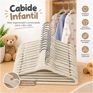 Kit 25 Cabide Infantil Antideslizante Ultrafinos de Veludo