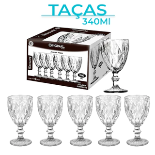 Jogo 2/4/6 Taças Vidro Diamond Bico Jaca Abacaxi Conjunto Taça Para Água Vinho Tinto Suco