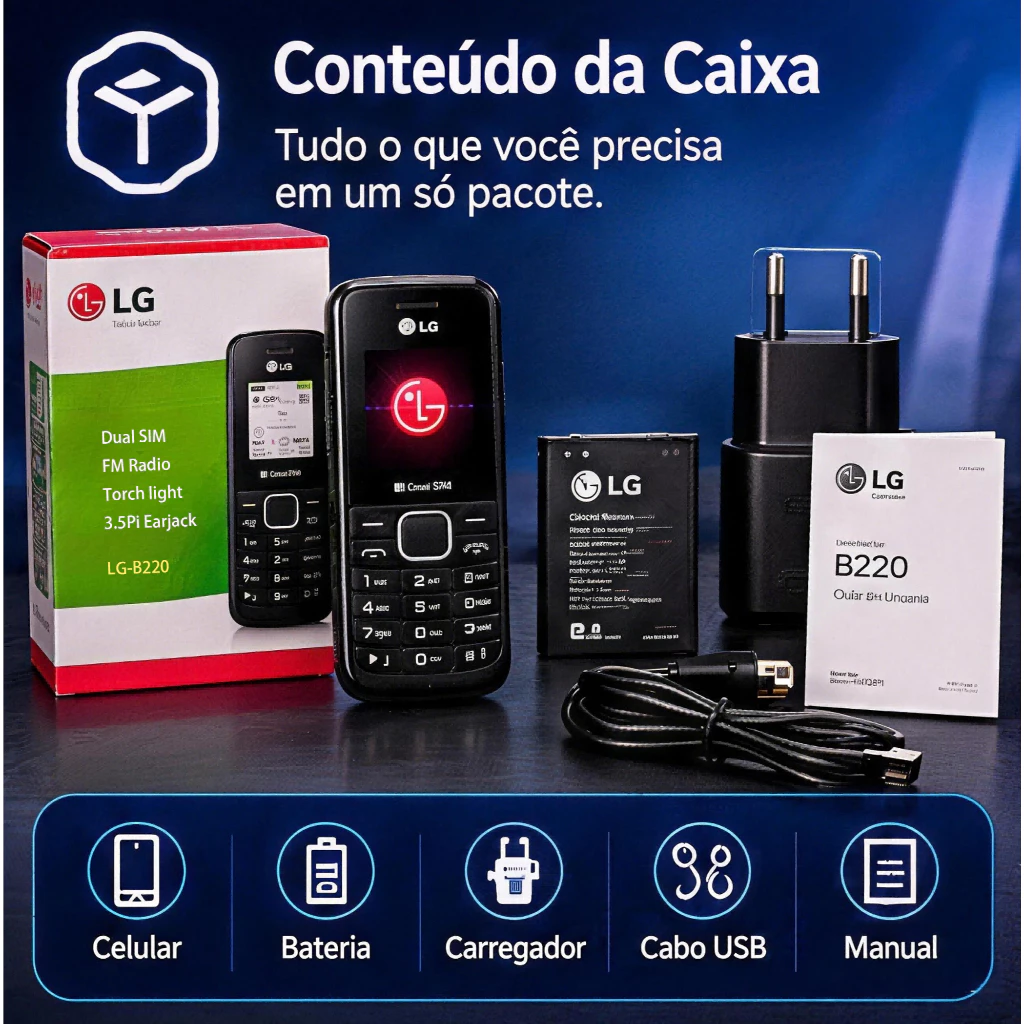 LG B220 Celular Bluetooth Original 2G 2 Chip Telefone Com Lanterna E FM Para Idoso Barato Celulares Para Presente Natal