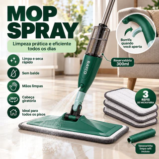 Mop Spray com Reservatório Reforçado Rodo Mágico Esfregão Microfibra 2 Refil Extra Limpeza