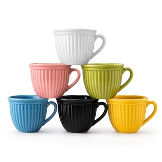 KIT JOGO XÍCARAS VENEZA 210ML CANECA CANELADA EM PORCELANA CAFÉ CHÁ LEITE CHOCOLATE QUENT