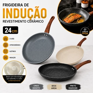 Frigideira Antiaderente Cerâmica 24cm Indução Cooktop Fogão Gás Não Gruda Cozinha Panela F