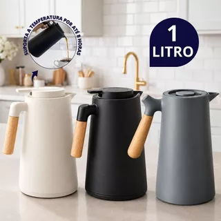 Garrafa Térmica Nórdica 1L Firenze Café Chá Cabo De Madeira Luxo