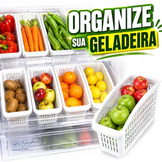 Organizador Geladeira Gaveta Cesto Frutas Verduras Armário Cozinha Multiuso Grande Porta