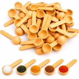 Kit Colher Bambu Jogo Mini Scoop Ideal Para Condimentos Temperos Especiarias Café Sal Açúc