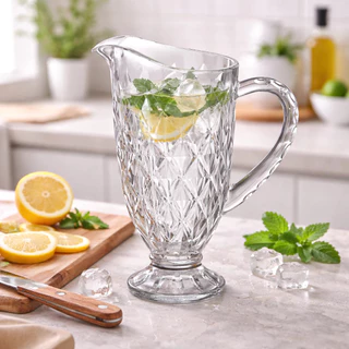 Jarra De Vidro Diamond Alça Reforçada 1200ml Suco Agua Drinks Chá Luxo Transparente Elegan