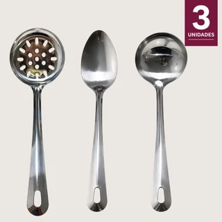 Concha Inox Escumadeira Inox Colher Servir Aço Inoxidável Resistente Cozinha Gourmet Kit 3