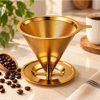 Coador de Café Dourado Inox Filtro Reutilizável Peneira 102 103 Premium Fácil limpeza Sem