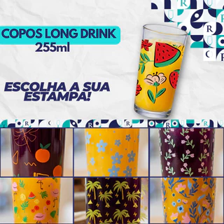 Jogo 6 Copos Long Drink Ruvolo Red Fruits 255Ml Vidro Multiuso Varias Estampas Água Suco e