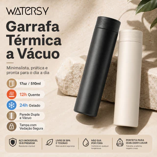Watersy Garrafa Térmica 17oz/510ml a Vácuo Inox 18/8 Antivazamento Portátil para Café Chá