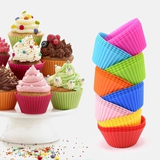 Conjunto 24/48 Peças Forma de Silicone Redonda para Cupcake de 7 cm para Assar Bolos