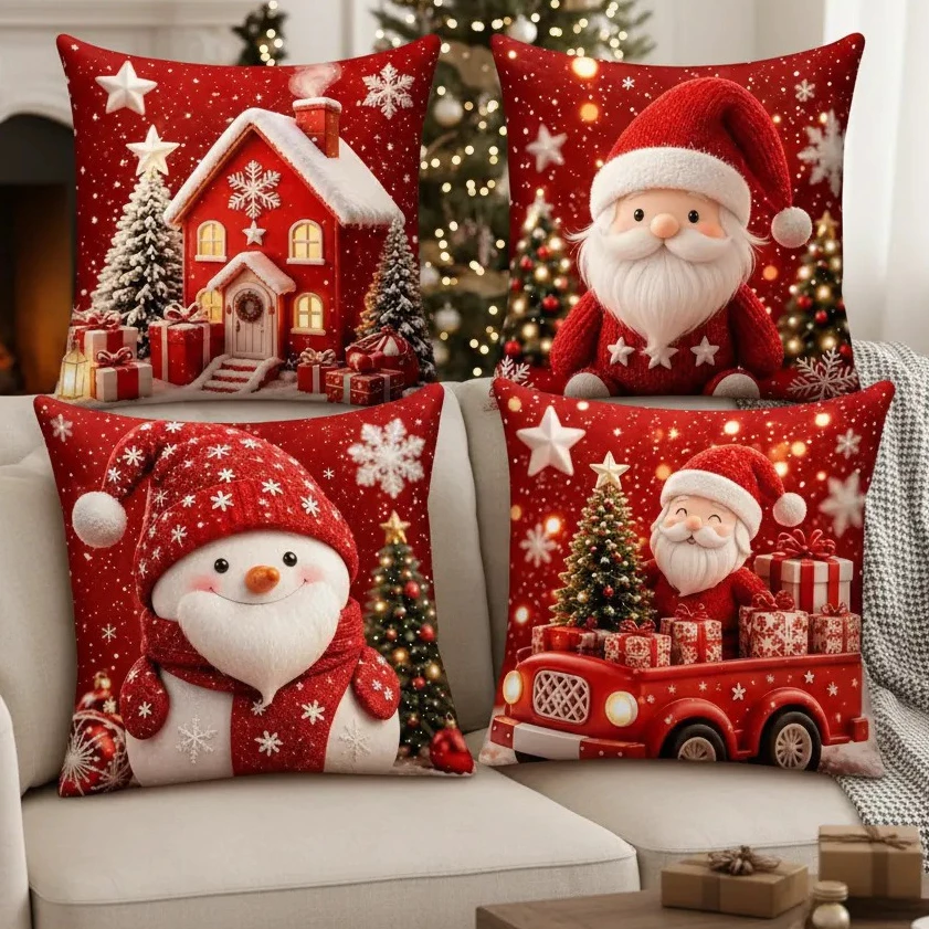 Kit Decorativo com 04 Capas de Almofadas Natalinas