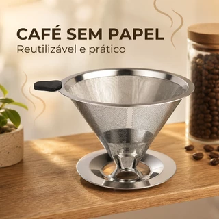 Filtro Coador de Café Inox Grande Reutilizável Com Pegador em Silicone Pour Over Peneira A