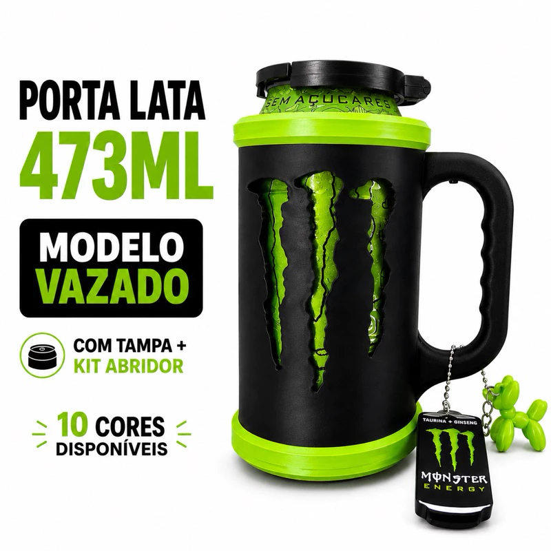 Porta Lata Monster 473ml + Kit Abridor e Tampa