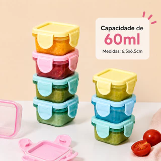Kit Mini Potes Herméticos 60 150 ml Congelar Papinha Porta Leite Frutas c/2/4/6/8