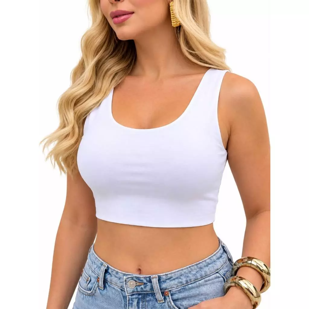 Cropped Feminino Top Liso Alça larga Regata Liso Suplex Blusa Regatinha duplo