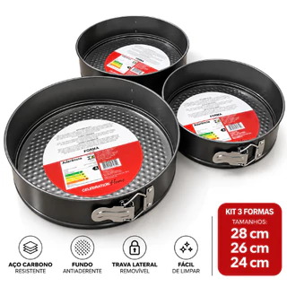 Forma De Bolo Redonda Com Fundo Removivel Kit Com 3 Antiaderente