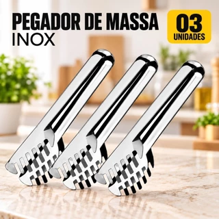 Kit 03 ou 02 Pegador de Massas 20cm Aço Inox Resistente Utensílio de Cozinha
