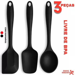 Kit 3 Utensílios de Silicone Espátulas e Colher Antiaderente Cozinha