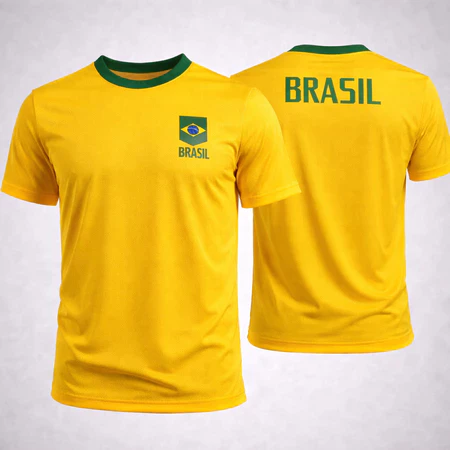Camisa do Brasil Masculina Seleção Brasileira 100% Algodão Premium Copa do Mundo Hexa Estampa Brasil