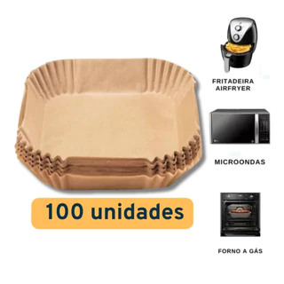 Kit 100 Forma de airfryer descartavel antiaderente de papel cozinha quadrado fritadeira co