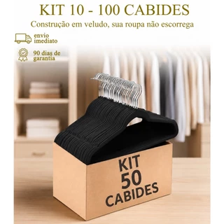 Kit 10/50/100 Cabides De Veludo Preto Slim Resistente Antideslizante Rotação 360° Ultrafin