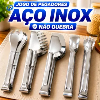 Kit Cozinha Pegador de Macarrão Alimentos Salada Churrasco Frios Inox Utensílios para Cozi