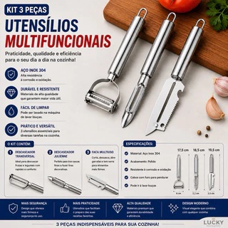 Kit 3 Descascadores Inox Legumes Frutas Escama Peixe Queijo
