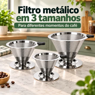 Filtro Coador de Café de Borra, Reutilizável em Aço Inoxidável, Ideal para Preparar Café d