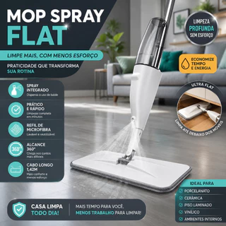 Mop Spray Cabo Longo 1,45m com Reservatório e Refil Microfibra Rodo Mágico Esfregão para L