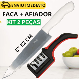 Faca de Cozinha + Afiador Amolador Tábua de Carne Pegador Pinça Inox Salada Massa Cozinha