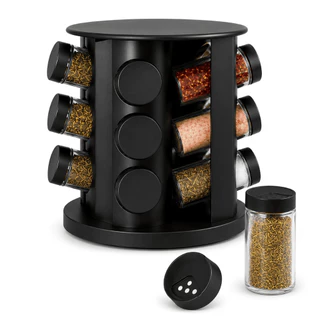 Porta Temperos 9 Potes Giratório Preto Organizador de Cozinha Organização Bancada Premium