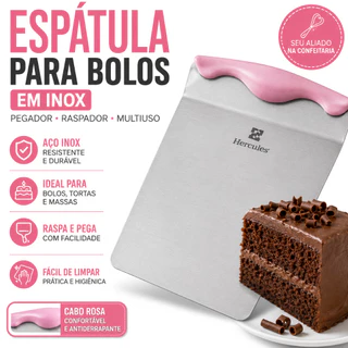 Espátula Pegador Para Bolos Em Inox Prática Raspador De Massa Com cabo Rosa Confeitaria Mu