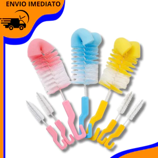 Escova Para Lavar Mamadeira E Bico Com Esponja Buba Azul Rosa Bebê garrafas térmicas multi