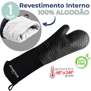 Luva Cozinha Térmica Forno Fogão 50cm Industrial Alta Temperatura Profissional Silicone Al