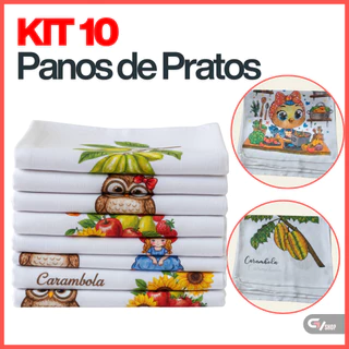 Pano De Prato 10 Peças Atacado Estampado Colorido Premium Bainha Kit Com 100% Algodão Alta