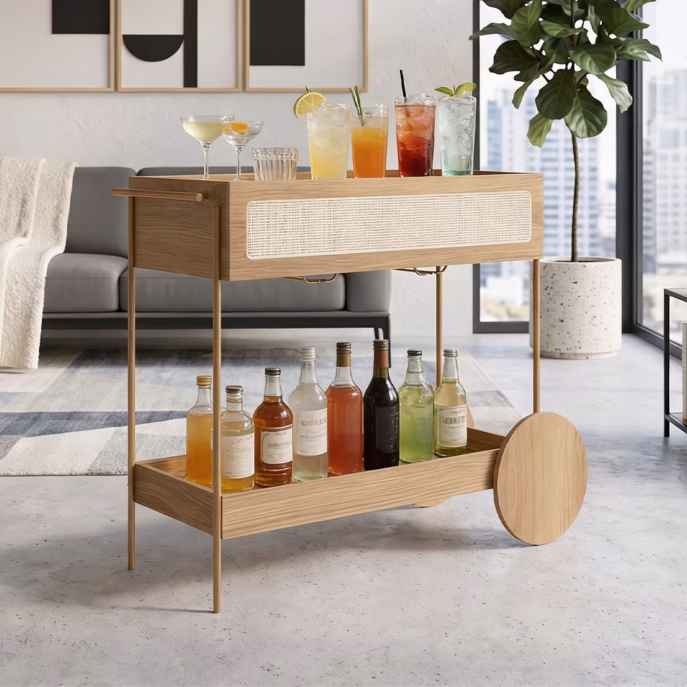 Carrinho Bar Com Porta Taças Industrial Indy A03 Hanover Dourado - Lyam Decor